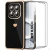 Case for Xiaomi Redmi Note 15 Pro 4G, Heart Pattern Silicone Anti-Scratch - Black - 2 Tempered Glasses