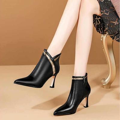 High Heel 8cm Soft Leather Thin Heel Short Boots for Women's New Naked Boots Pointed Women's Boots Versatile High Heel Martin Boots