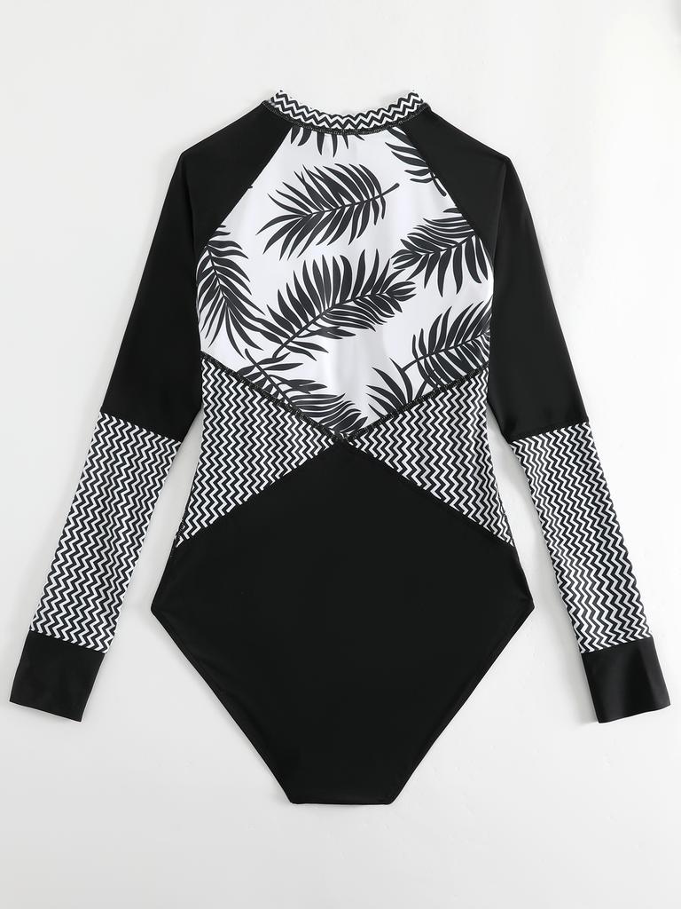 Women's Swimsuit Long Sleeve Surfing Suit Zipper Style Swimsuit One-piece Swimsuit  Printed  Bikini