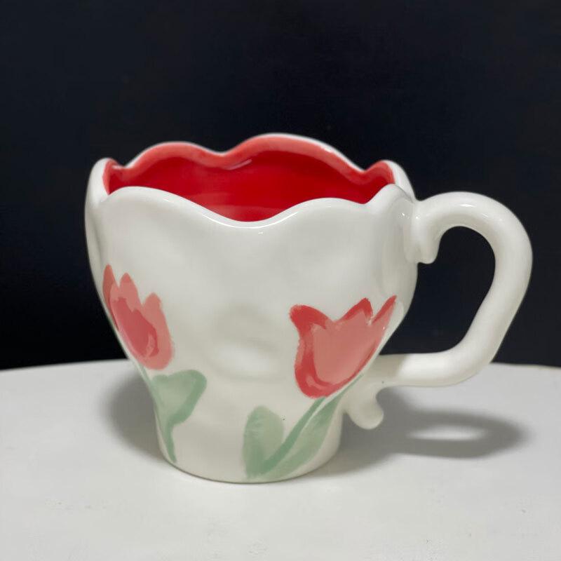 Retro Hand-Painted Tulip Ceramic Mug