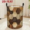 1pc 2D Flat Wood Grain Geometric Print Round Laundry Basket with Handles - Study Room File Organizer - Space-Saving Foldable Hamper, Laundry Basket, S