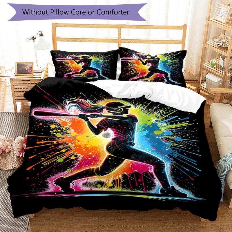 3pcs Baseball Bedding Set Duvet Cover Closure Includes 1 Duvet Cover & 2 Pillowcases, Soft and Comfortable for All Seasons.