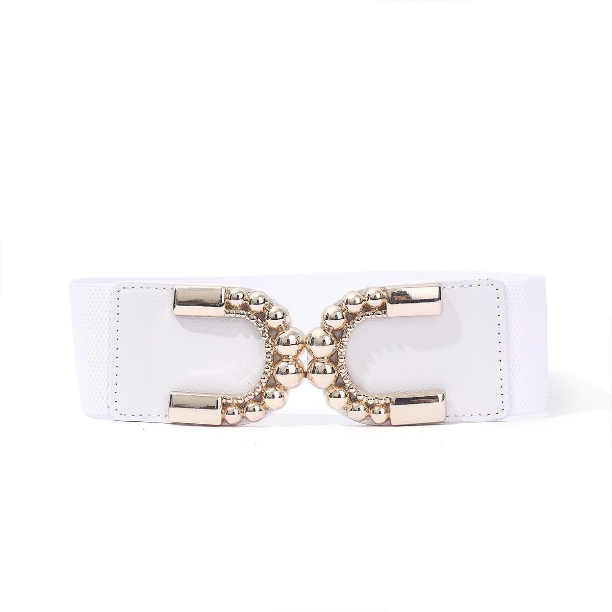 

Fashion Retro Double C Pair Buckle Wide Version Waist Seal for Women Elastic Elastic Down Jacket Dress for Women Women Belt