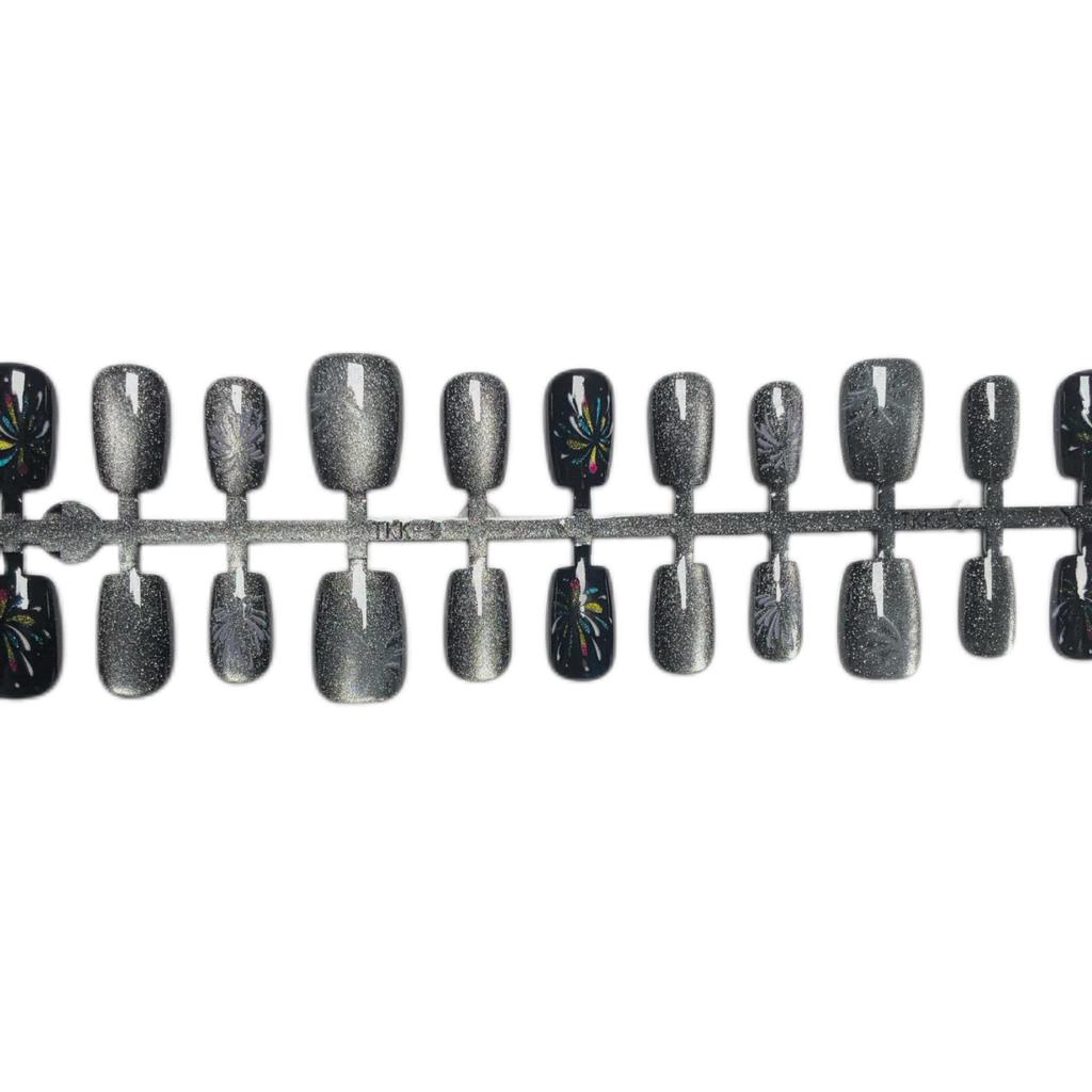Black Fireworks Cat Eye Press-On Nails - Short, Removable Nail Art