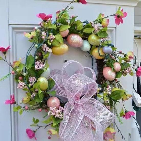 

Пасхальный венок с бантом, декоративный пластиковый искусственный цветок ручной работы, пасхальное яйцо, гирлянда, домашний декор, реквизит для сцены