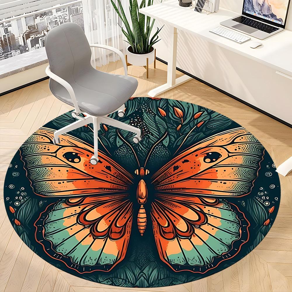 1PC Butterfly Nature Office Round Area Rug, Mat Suitable For Office, Under Office Chairs Bedroom Living Room Home Decor, Room Deco