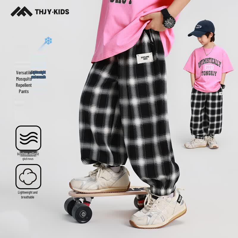 Boys Summer Plaid Breathable Anti-Mosquito Pants 150