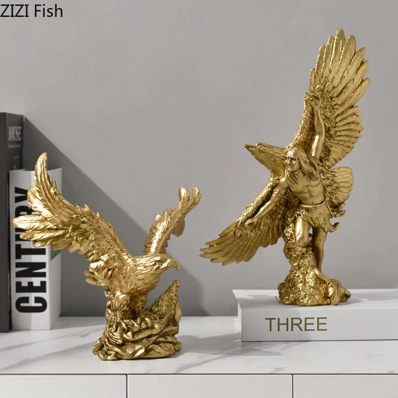 Złoty Latający Orzeł Statuetka Ozdoby Dekoracja Biurka Żywiczne Rzemiosło Orzeł Rozkłada Skrzydła Kreatywna Rzeźba Estetyczna Dekoracja Pokoju