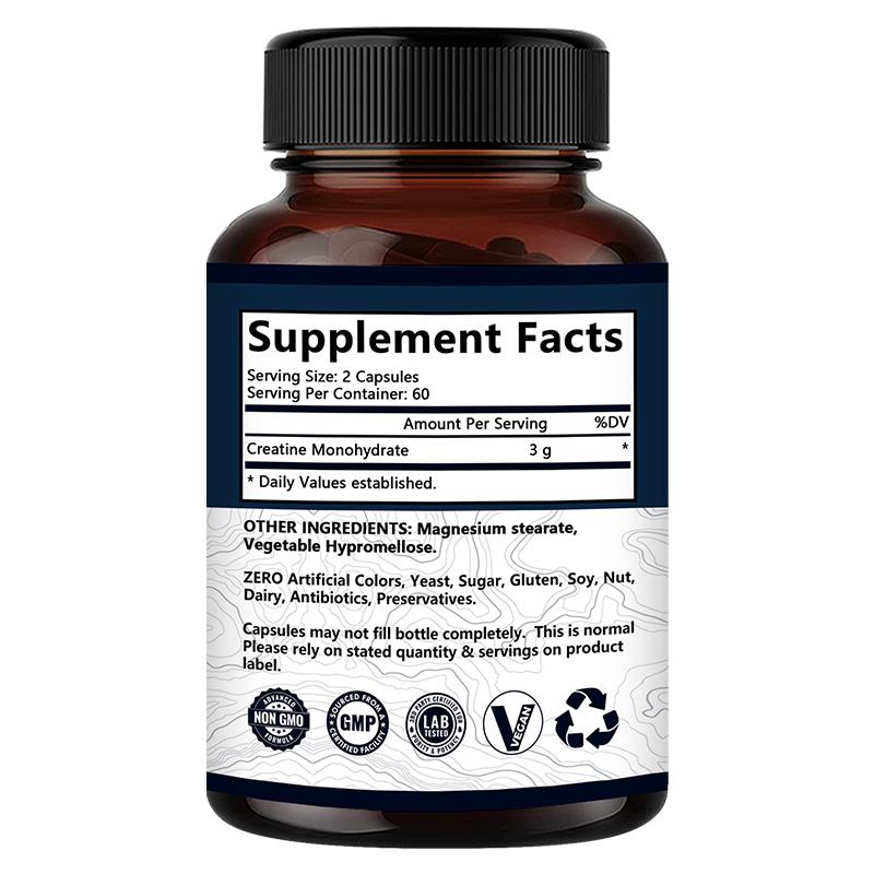 Creatine Monohydrate Dietary Supplement, 3000 Mg Per Serving, 120 Capsules Per Bottle