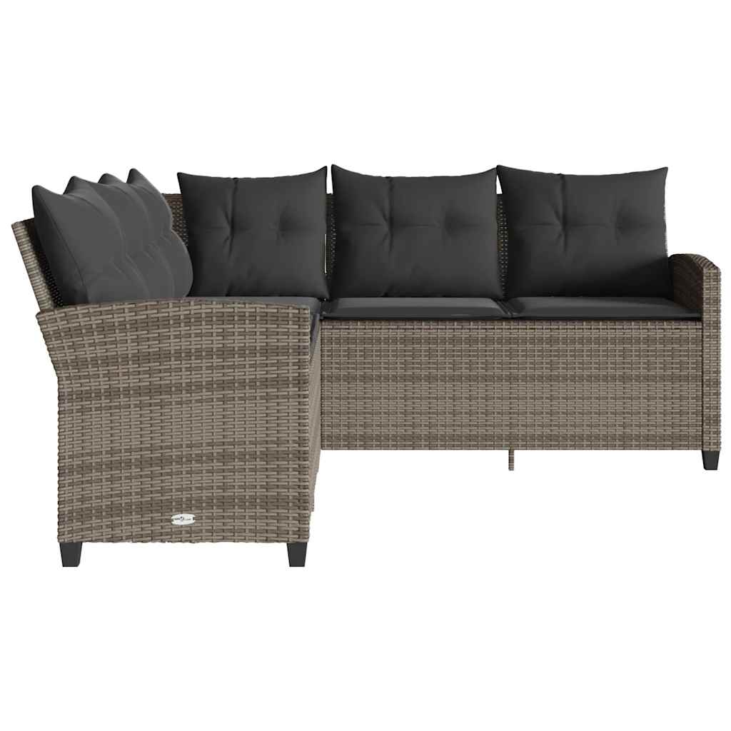 L Shaped Sofa with Cushions Grey Poly Rattan