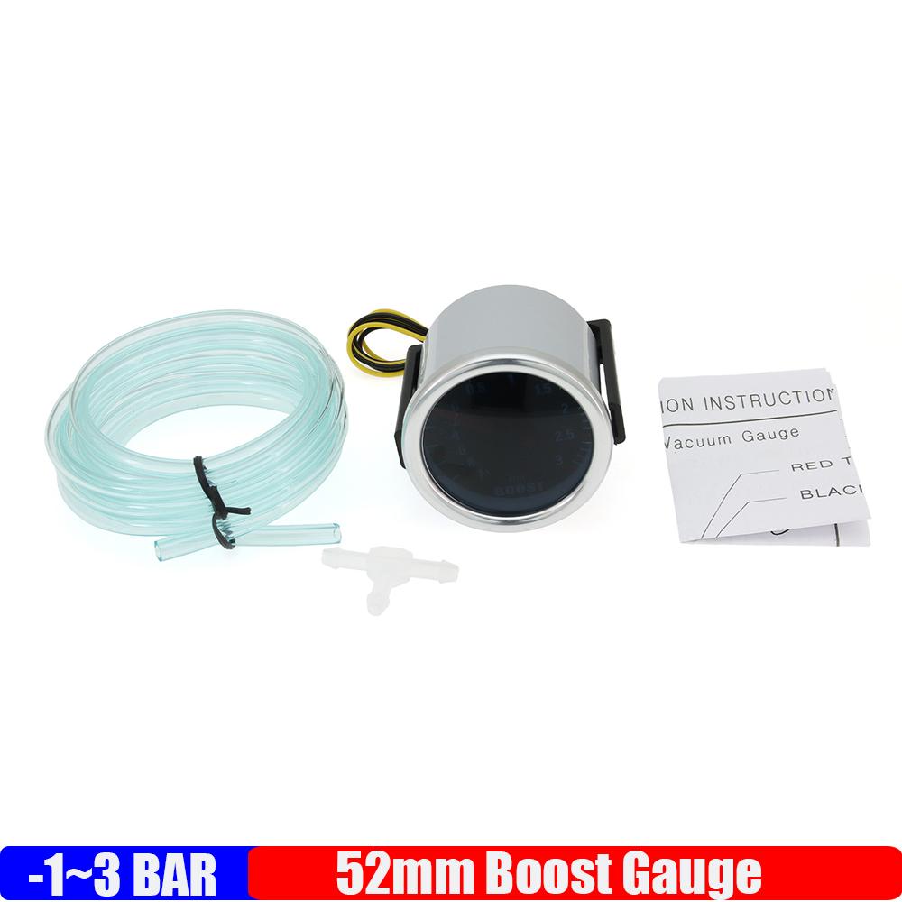 White LED Auto Car Smoke Lens Boost Turbo Meter BAR -1~3 BAR 2" 52mm Boost Gauge with Sensor for Gasoline Racing Car 12V