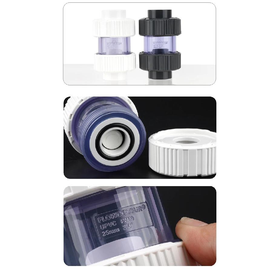 Flowcolour UPVC 25mm-32mm Gray Swing Check Valve Non-Return Flap Valve One Way Valve Fish Tank Connector Pipe Fittings