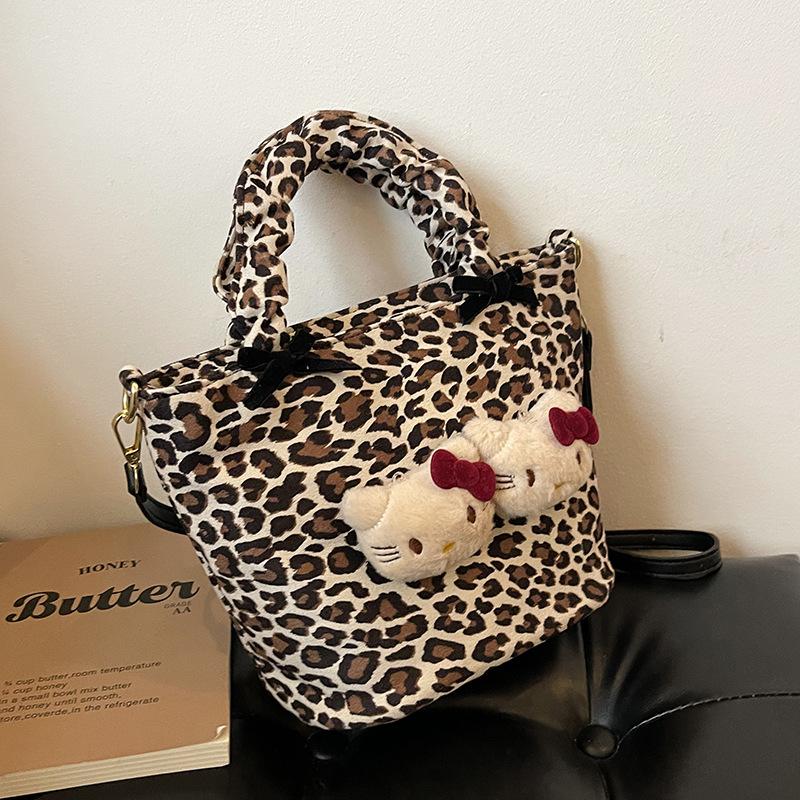 New retro leopard print bag cute shoulder messenger bag women's casual cartoon shoulder bag tote bag women's bag