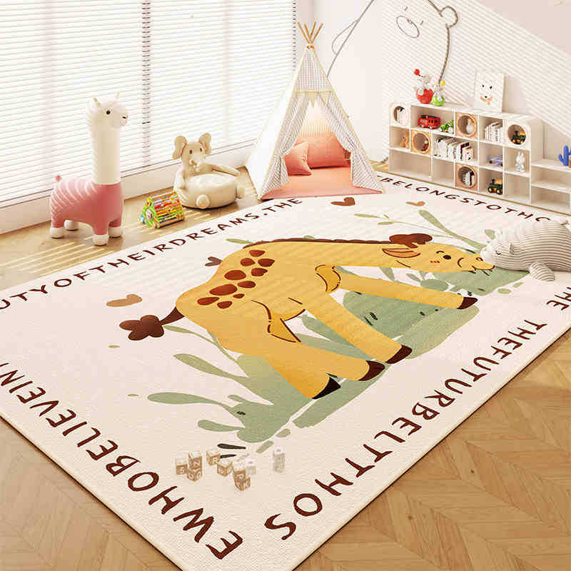 Cartoon Animal Carpet Tiger Lion Giraffes Prints Children's Crawling Mat Animal Themed Water-absorbing Anti-slip Home Decor Rug