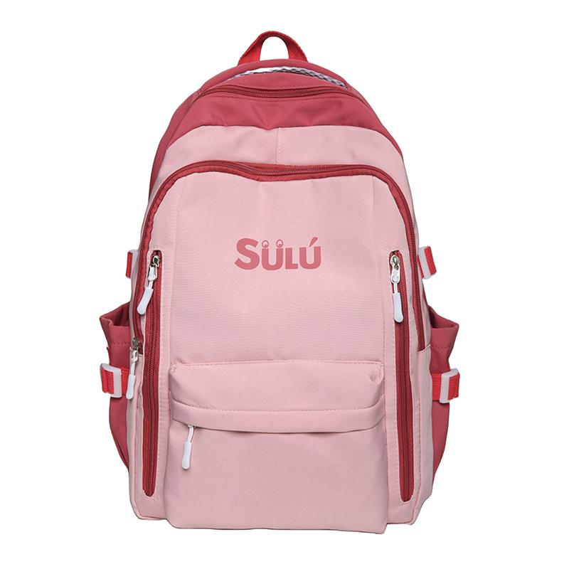 

New bag female junior high school students contrasting colors retro large-capacity backpack travel computer backpack fashion schoolbag single pack