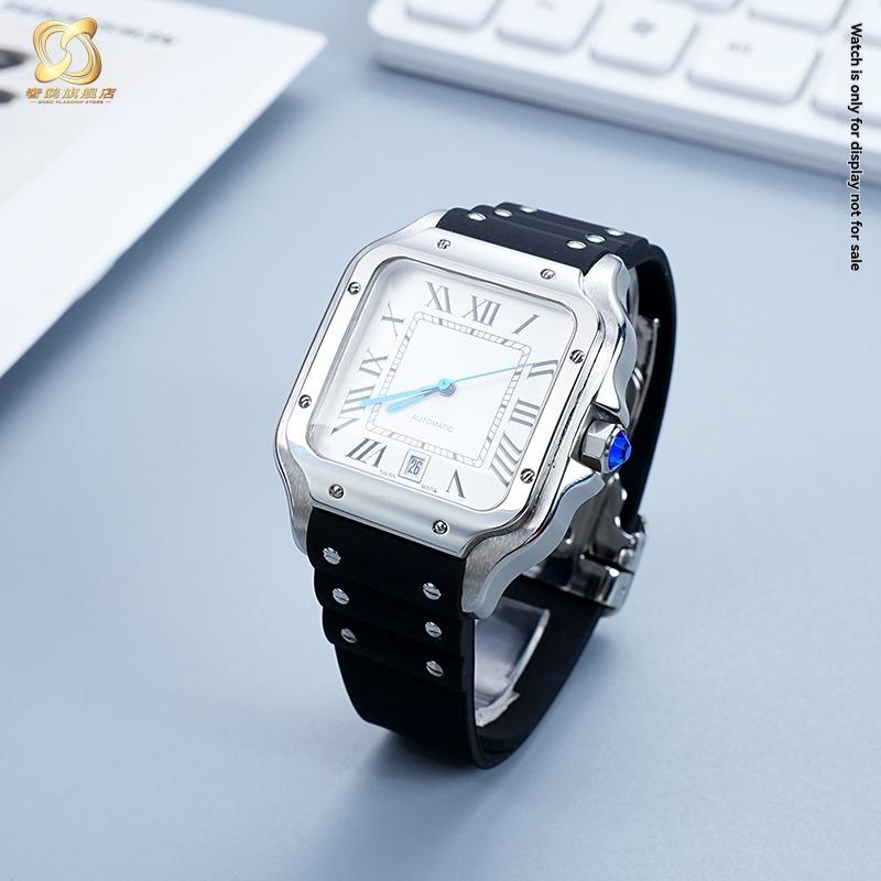 Für Cartier Santos Armband Silikonarmband Hohe Qualität Gummi-Uhrenarmband für Wasserdichtes Gummiband 21mm schwarzes blaues Armband