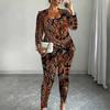 Plus Size Distressed Print 3 Piece Outfit, Long Sleeve Open Front Cardigan Cami Top Leggings Set for Women