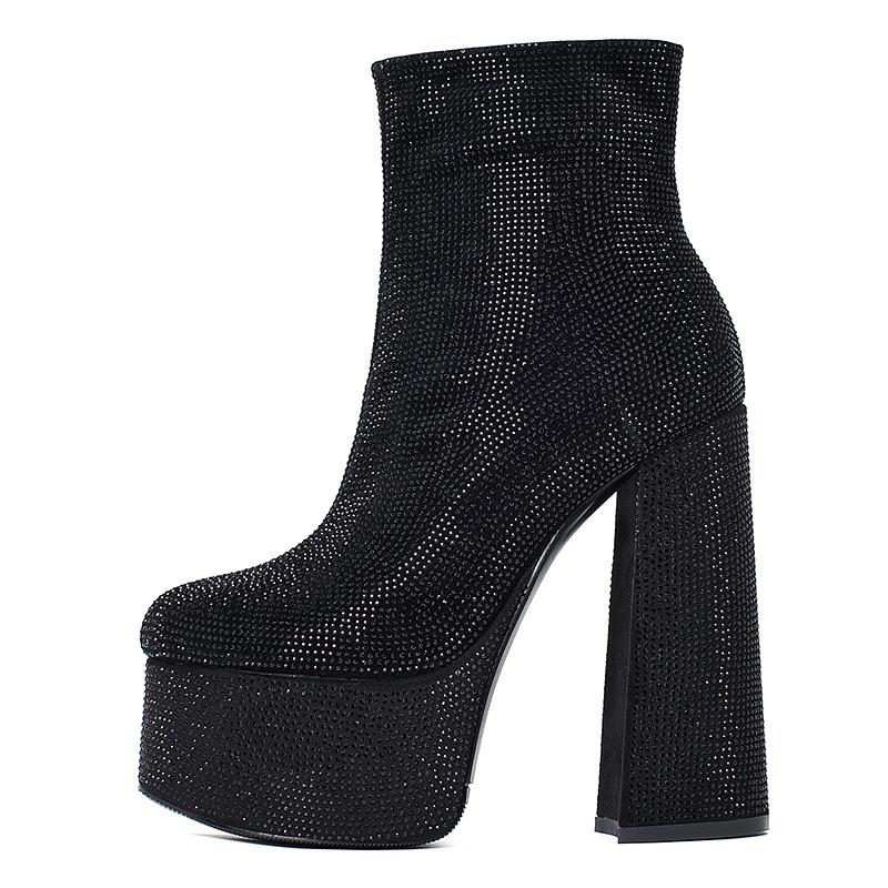 New autumn and winter rhinestone thick high-heeled short boots women's super high-heeled waterproof table