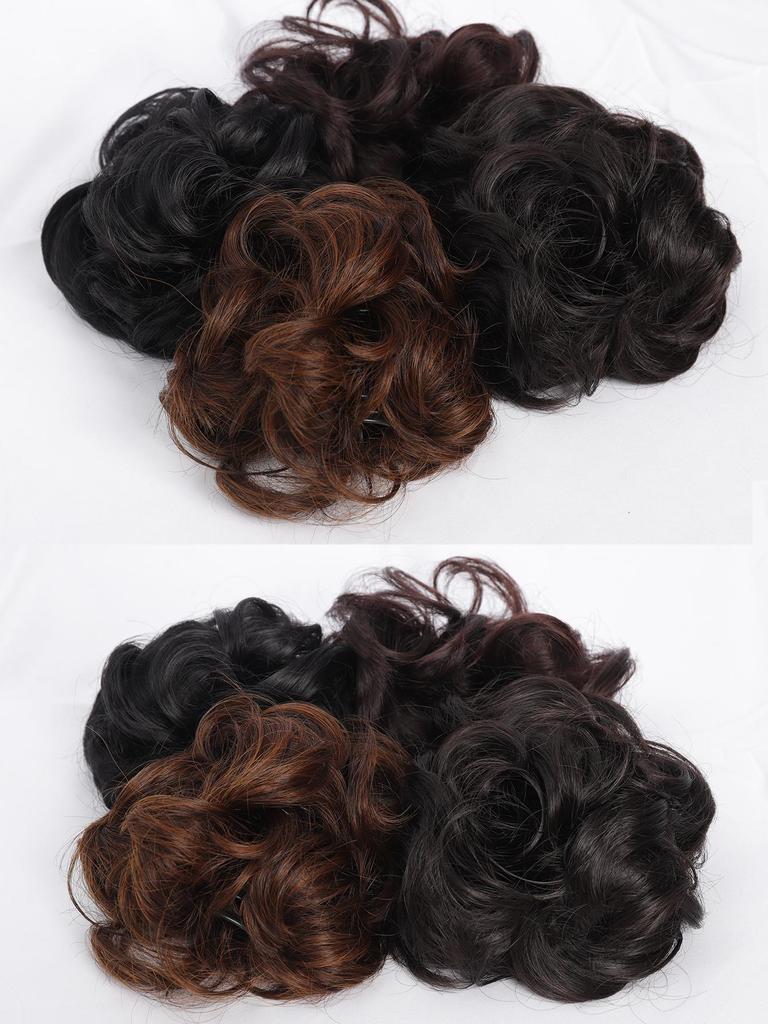 Black Brown Synthetic Chignon Messy Bun Claw Clip in Hair Piece Wavy Curly Hair Bun Ponytail Extensions Scrunchie Hairpieces for Women