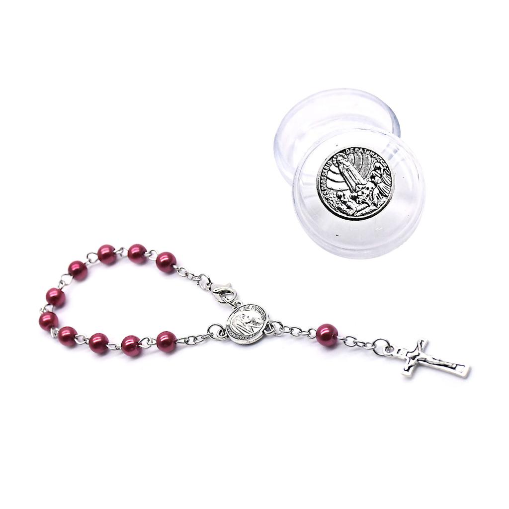 Catholic Cross Rosary Bracelet Religious Finger Chain Baptism Rosaries Pearl Bracelets for Baptism Favor Christening