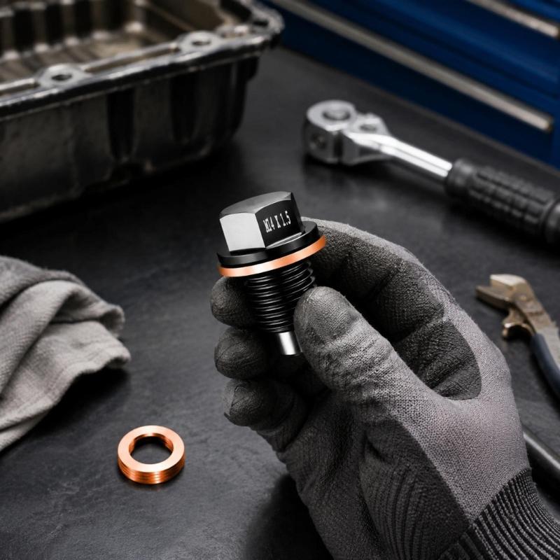 Oil Pan Installation Screw with Separate Sealing Washer, Automotive Metal Fastener with Threaded Body for Replacement and Maintenance Work