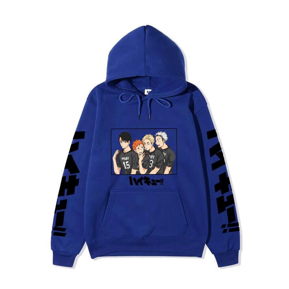 Haikyuu MSBY Black Jackal Anime Character Unisex Fleece Hoodie Vertical Japanese Letter Sleeve Volleyball Long Sleeve Pullover Sweatshirt