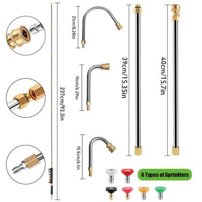 10 Stück/Set Hochdruckreiniger Verlängerungsstab 1/4" Schnellkupplung Power Washer Lanze mit 6 Düsenspitzen