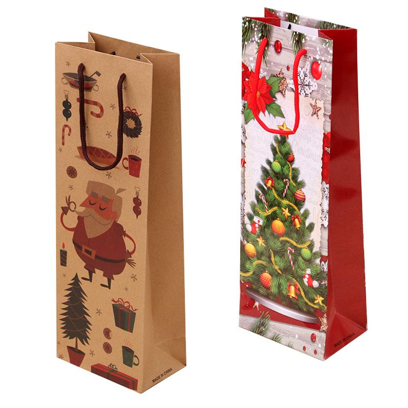 Christmas Kraft Paper Wine Gift Bag for Bottles - Holiday Home Supplies
