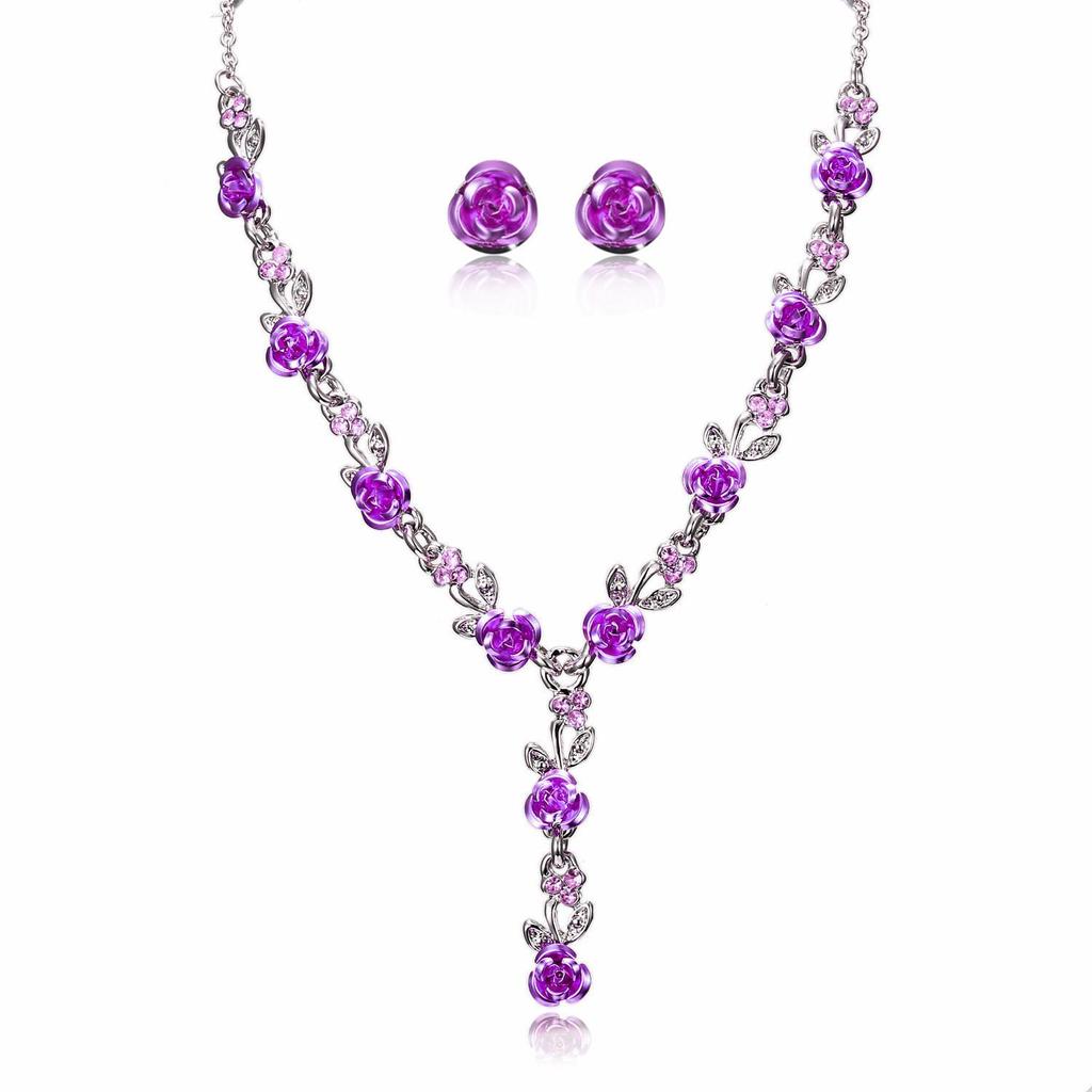 Rose Alloy Bridal Jewelry Set: European & American Style Necklace and Dress Accessories