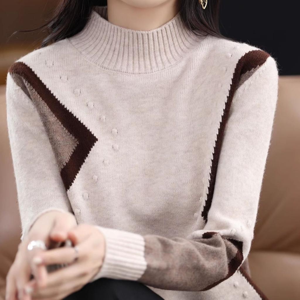 Half High Neck Sweater Women's Autumn and Winter Red Casual Knit Sweater Dragon Long Sleeved Warm Pullover Sweater