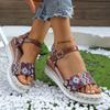 Fashion Geometry Striped Wedge Sandals for Women Summer Lightweight Beach Shoes Woman Plus Size Fashion Buckle Strap Platform Sandalias