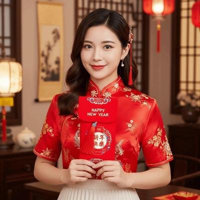 Traditional Spring Festival Red Envelope Printed Hongbao Children's Money Bag Polyester Bonus Lucky Money Packet Birthday