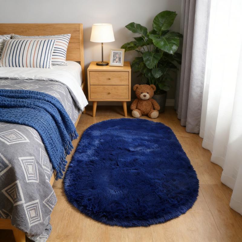 Rainbow Plush Carpet Oval Fluffy Rug For Girl Bedroom Long Pile Soft Beside Mat Large Area Rug Living Room Shaggy Kids Playroom Mat