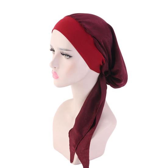 Women Bonnet Vintage Imitation Silk Solid Color Long Hair Lady Turbans for Sleeping