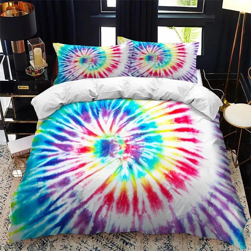Color Tie Dyeing Double Bed Soft with Soft Fabric Duvet Cover Set Quen Calico Twin Sized Dimensions Warm Comforter Beding Set Single Complete Set