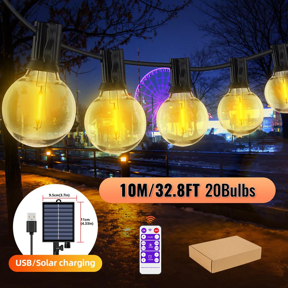 Solar String Lights Outdoor G40 Patio Lights with LED Shatterproof Bulbs,Weatherproof Hanging Lights for Backyard Bistro