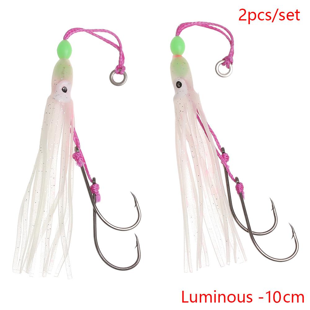 2Pcs/Lot 6cm/10cm/12cm Saltwater Octopus Bait Hook Squid Skirt Lure Soft Silicone Artificial Fishing Tackle Luminous Lure