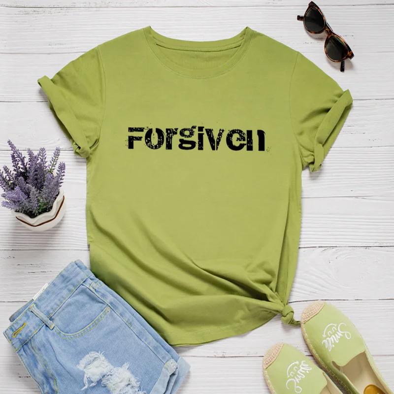 Forgiven Letter Print Women T Shirt Short Sleeve O Neck Loose Women Tshirt Ladies Tee Shirt Tops Clothes Camisetas Mujer