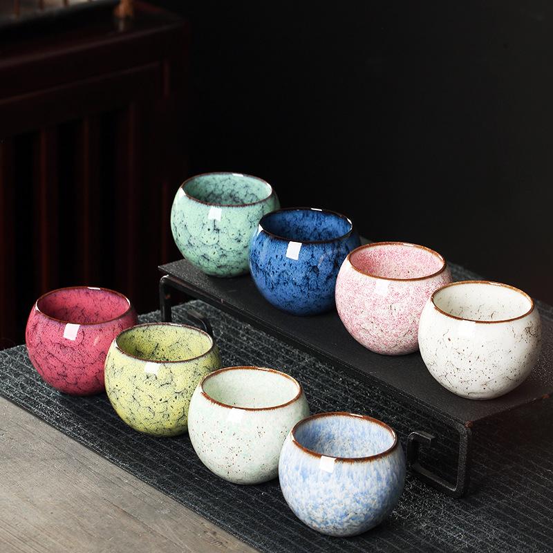 Kiln-Changed Ceramic Tea & Cup Set Handmade Traditional Chinese Tea Cups Dragon Egg Cup Reusable & Insulated for Hot/Cold Drinks 110ml