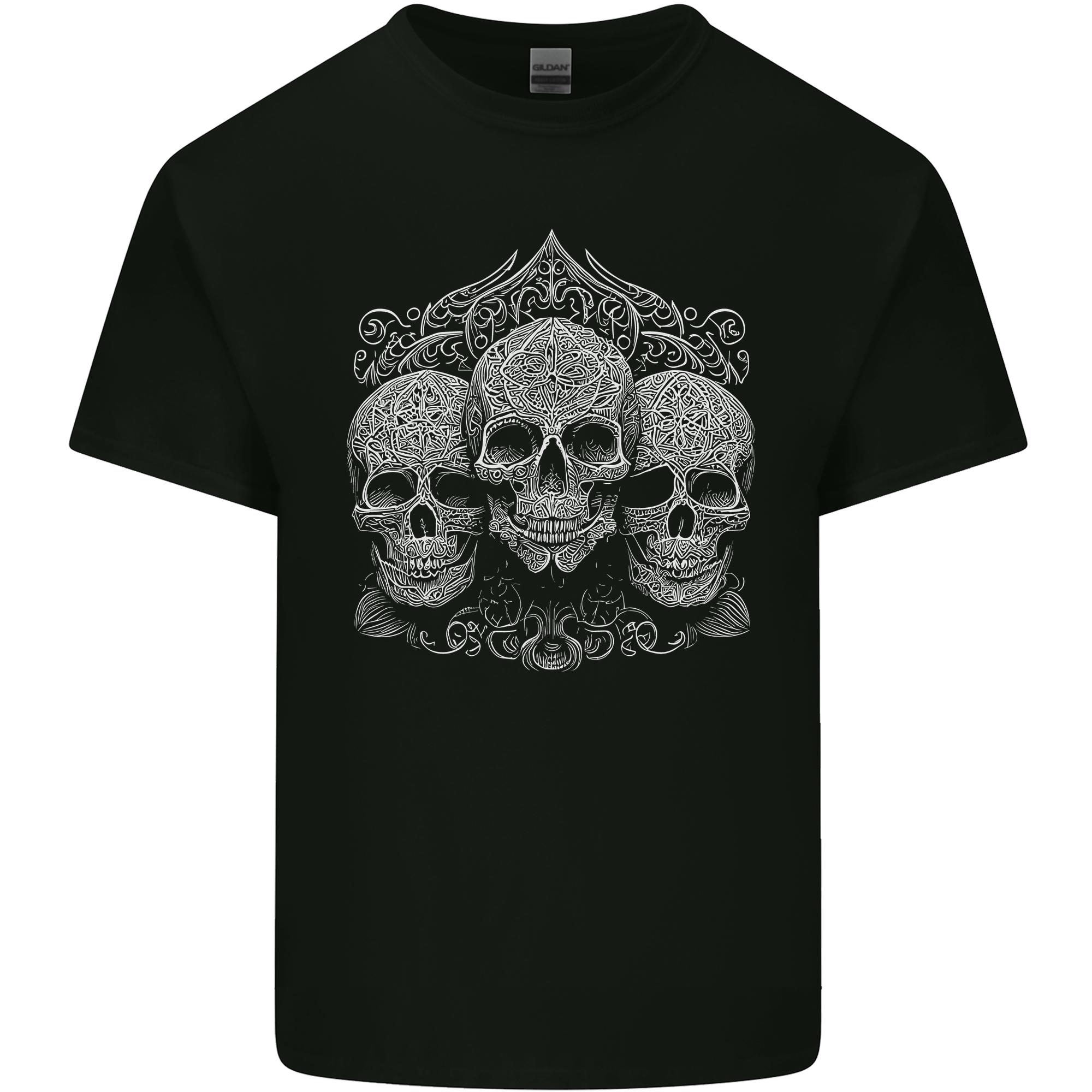 3 Ornate White Skulls Gothic Goth Unisexs Light Cotton TShirt S