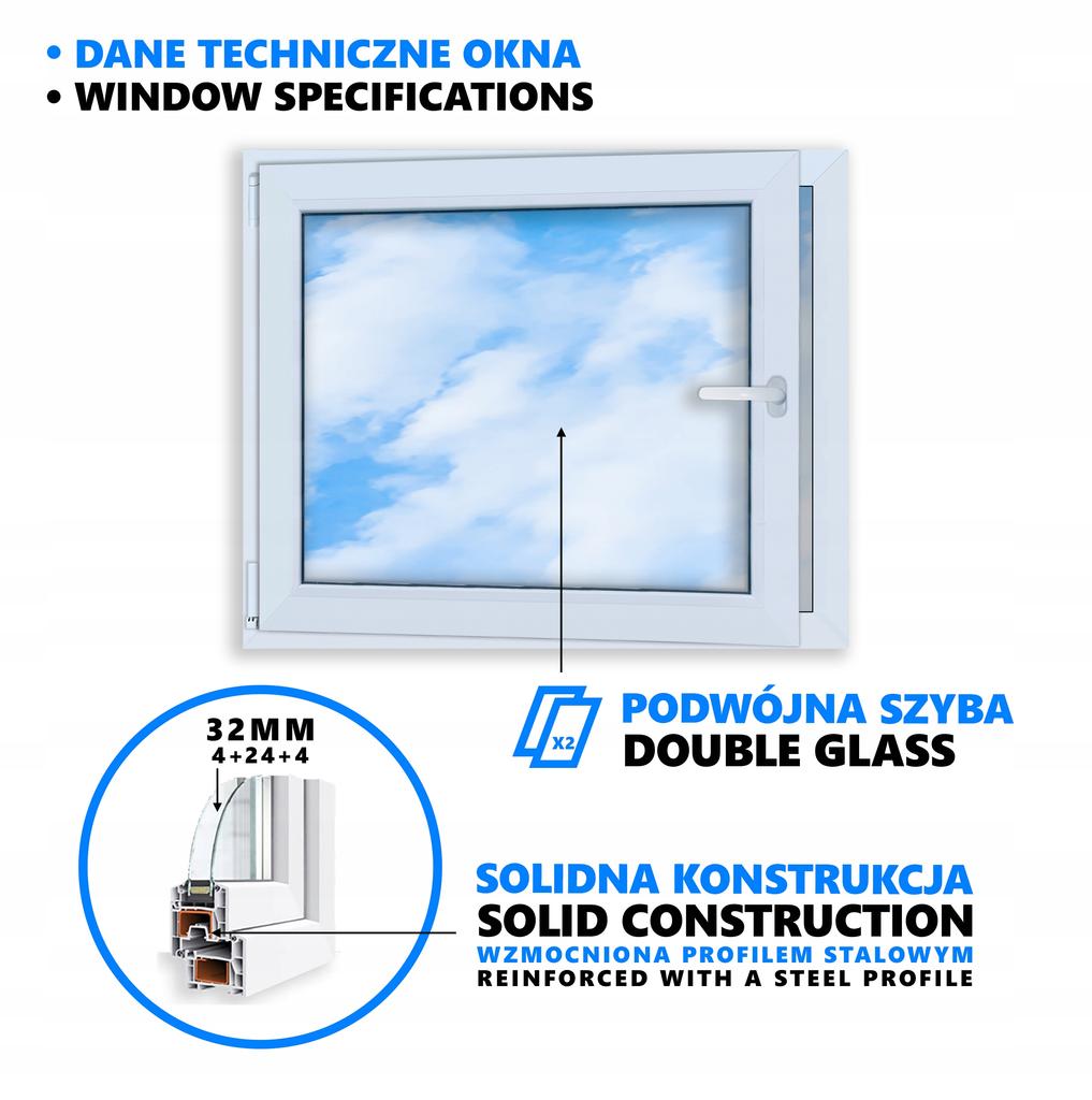 Finestra in PVC Bianca 100X80 Sinistra, Nuova 1000X800 Mm Apribile-Vasistas Bivetro