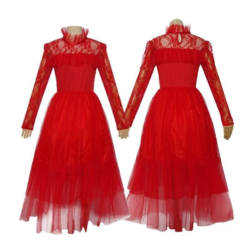 Elegant Lydia Beetlejuice Red Tulle Cosplay Dress For Halloween And Performances