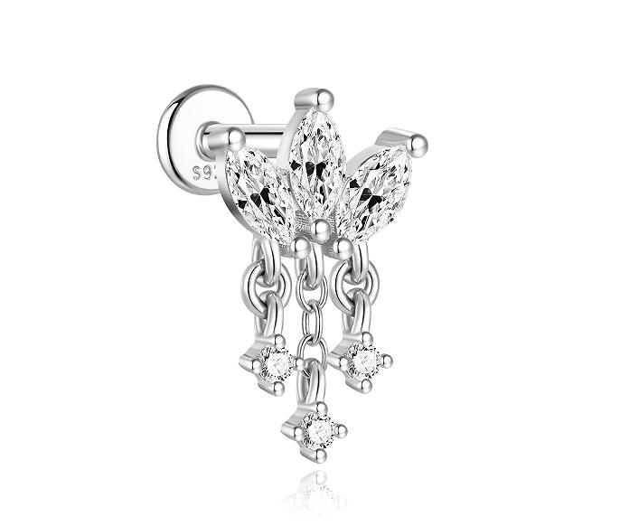AIDE 925 Silver 1Pc Shiny Geometric Sailboat Hidden Helix Piercing Earring For Women Punk Jewelry Personalities Fashion