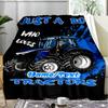 1PC Custom Name Boy Loves Tractors Outdooor Flannel Blankets Throw Blanket All-Season Throw Gift Bedspread for Couch, Bed, Camping Holiday Birthda