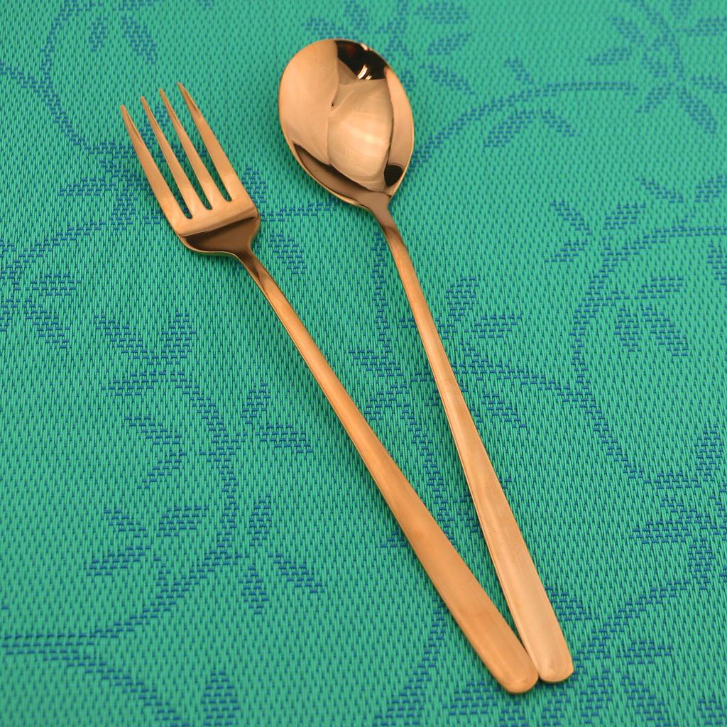 2pieces Colorful Gold Dinnerware 18/8 Stainless Steel Serving Spoon Fork Spork Set Salad Serving Spoons Kitchen Utensils