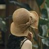 1 Pcs New Sun Sunshade Hat for Women Folding Bow Japanese Artistic Resort Beach Straw Weaving Hat