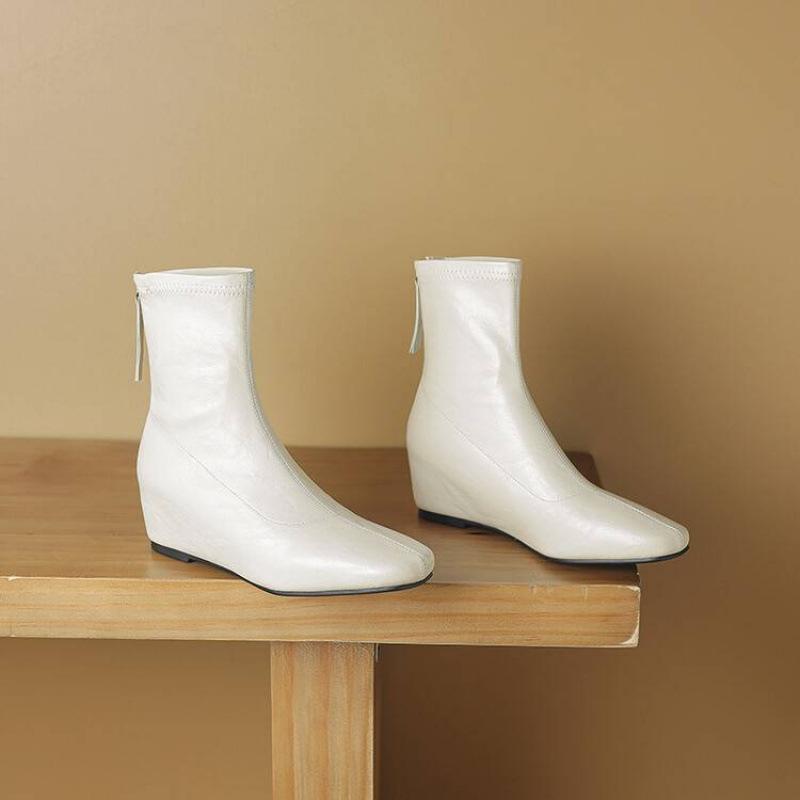 Leder-Martin-Stiefel für Damen im koreanischen Stil, Reißverschluss hinten, einfarbig, Übergröße, Damenstiefel, Gummisohle, Herbst und Winter neu, Damen-Martin-Stiefel