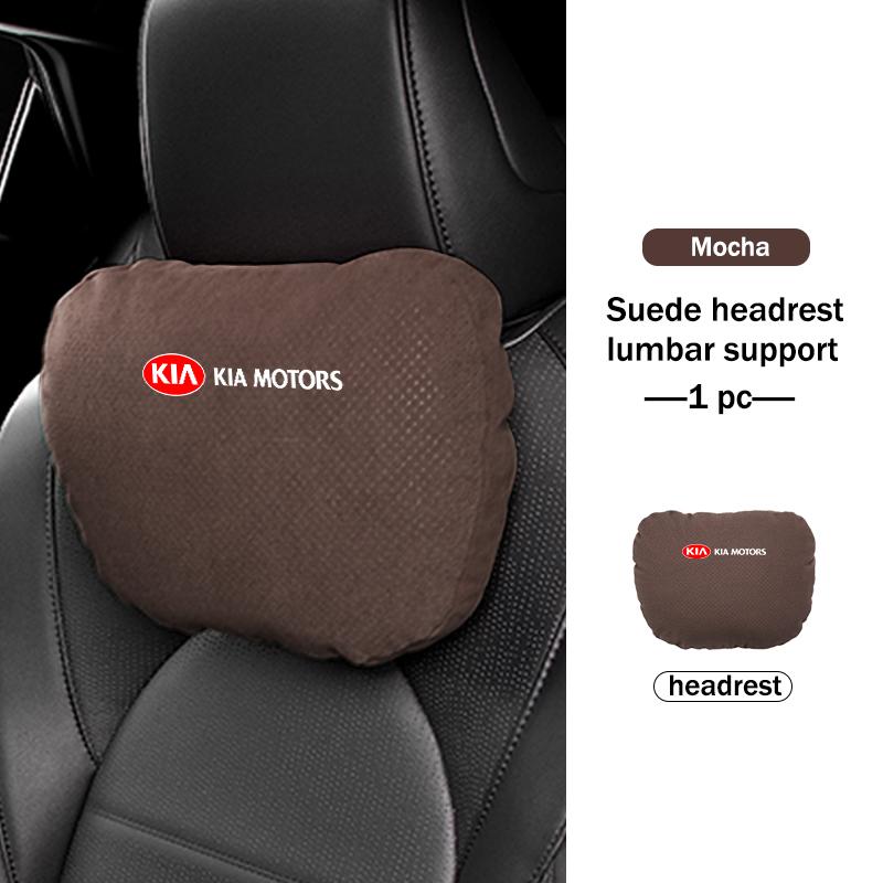 BBEI1 Car Styling Soft Suede Headrest Neck Support Seat Breathable Waist Pad Pillow Mat For KIA Sorento Stinger Soul Spectra Niro