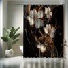 Golden-Embossed Four-Petal Flower Shower Curtain Set - White-Gold Flowers On Dark Background, Modern Bathroom Decor