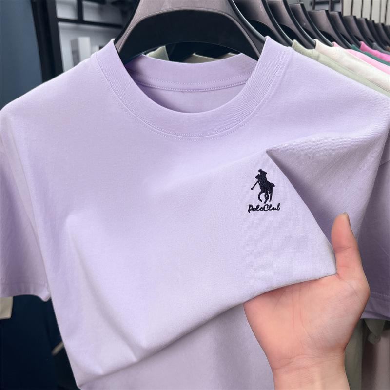 Paul Men's 100% Cotton Crew Neck Embroidered Summer T-Shirt - Sweat-Absorbent, Breathable, Casual Short Sleeve for Middle-Aged Men